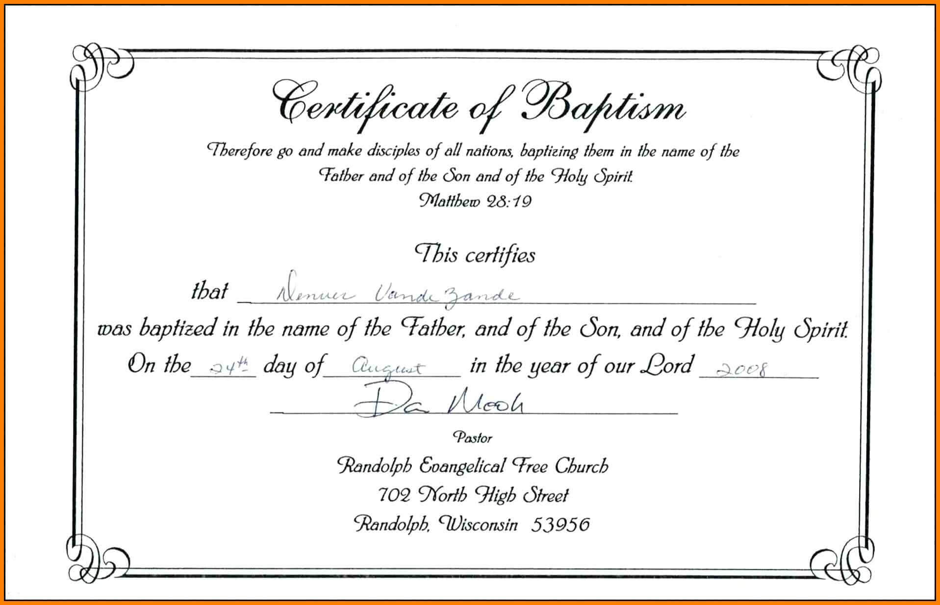 ❤️free Sample Certificate Of Baptism Form Template❤️ Pertaining To Roman Catholic Baptism Certificate Template
