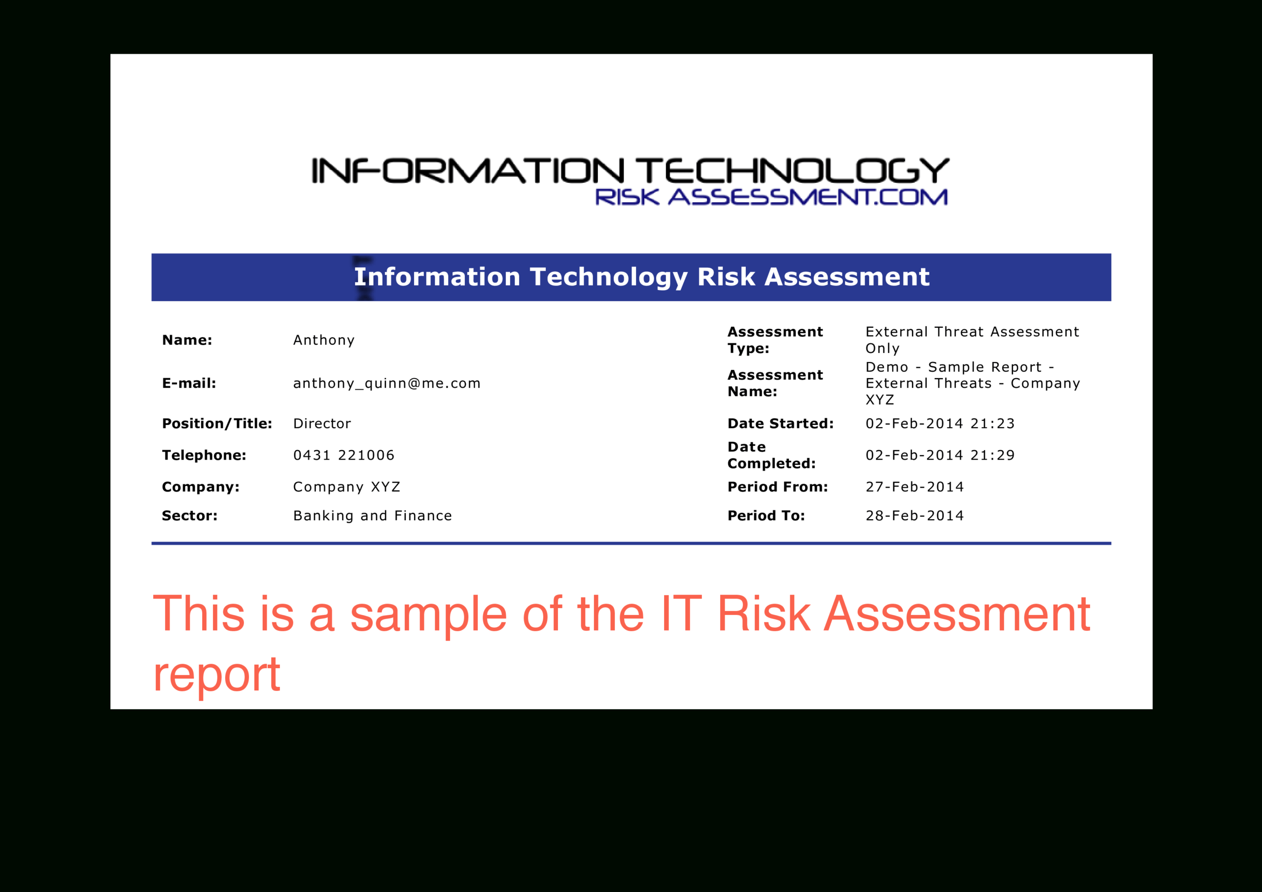 免费It Risk Assessment Report | 样本文件在 Throughout Threat Assessment Report Template