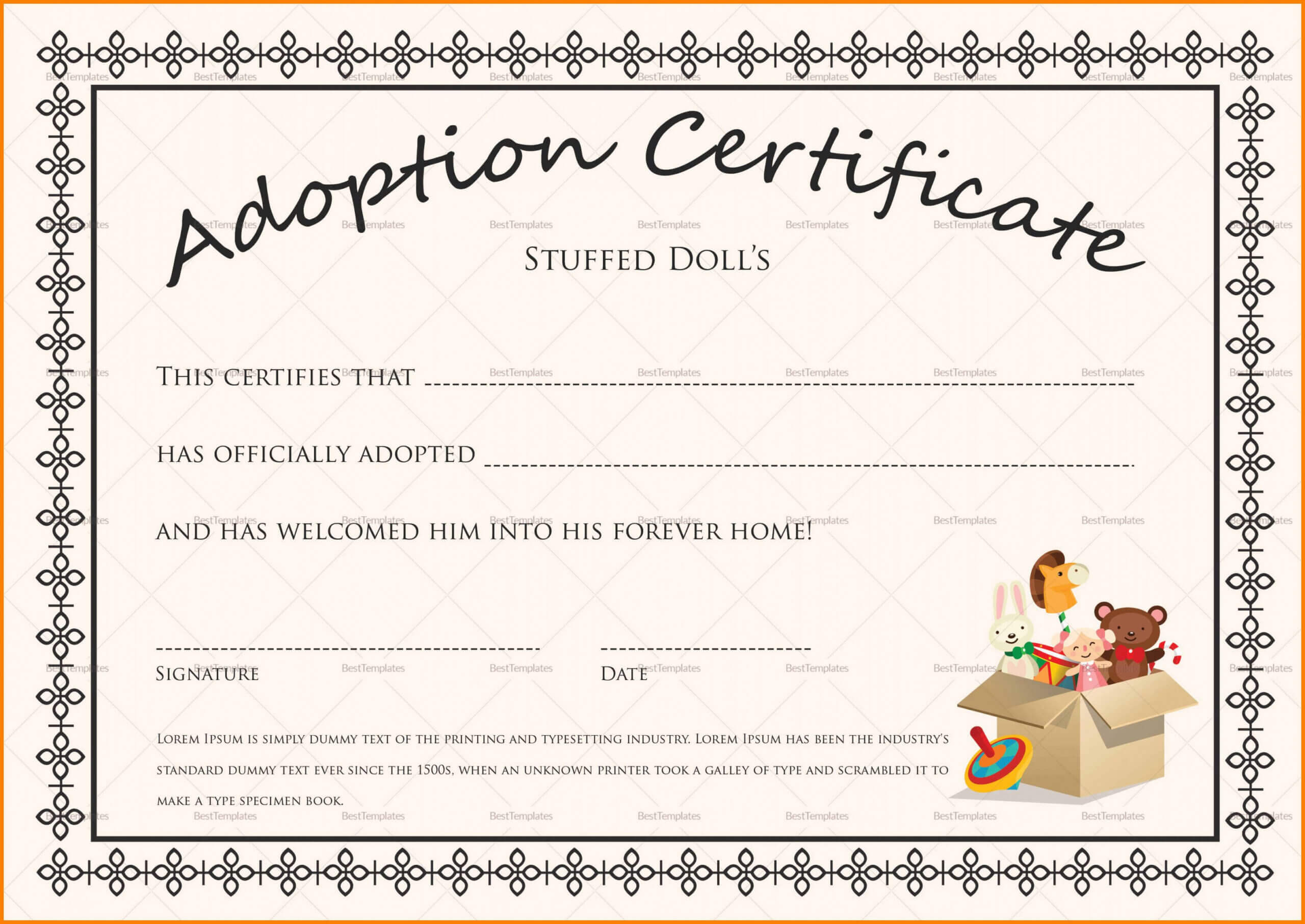Editable Adoption Certificates Hadipalmexco Child Adoption For Child Adoption Certificate Template