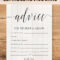 Editable Advice Cards For The Bride To Be, Custom Advice Regarding Marriage Advice Cards Templates