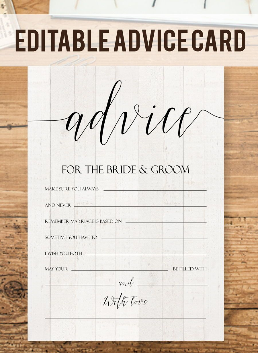 Editable Advice Cards For The Bride To Be, Custom Advice Regarding Marriage Advice Cards Templates