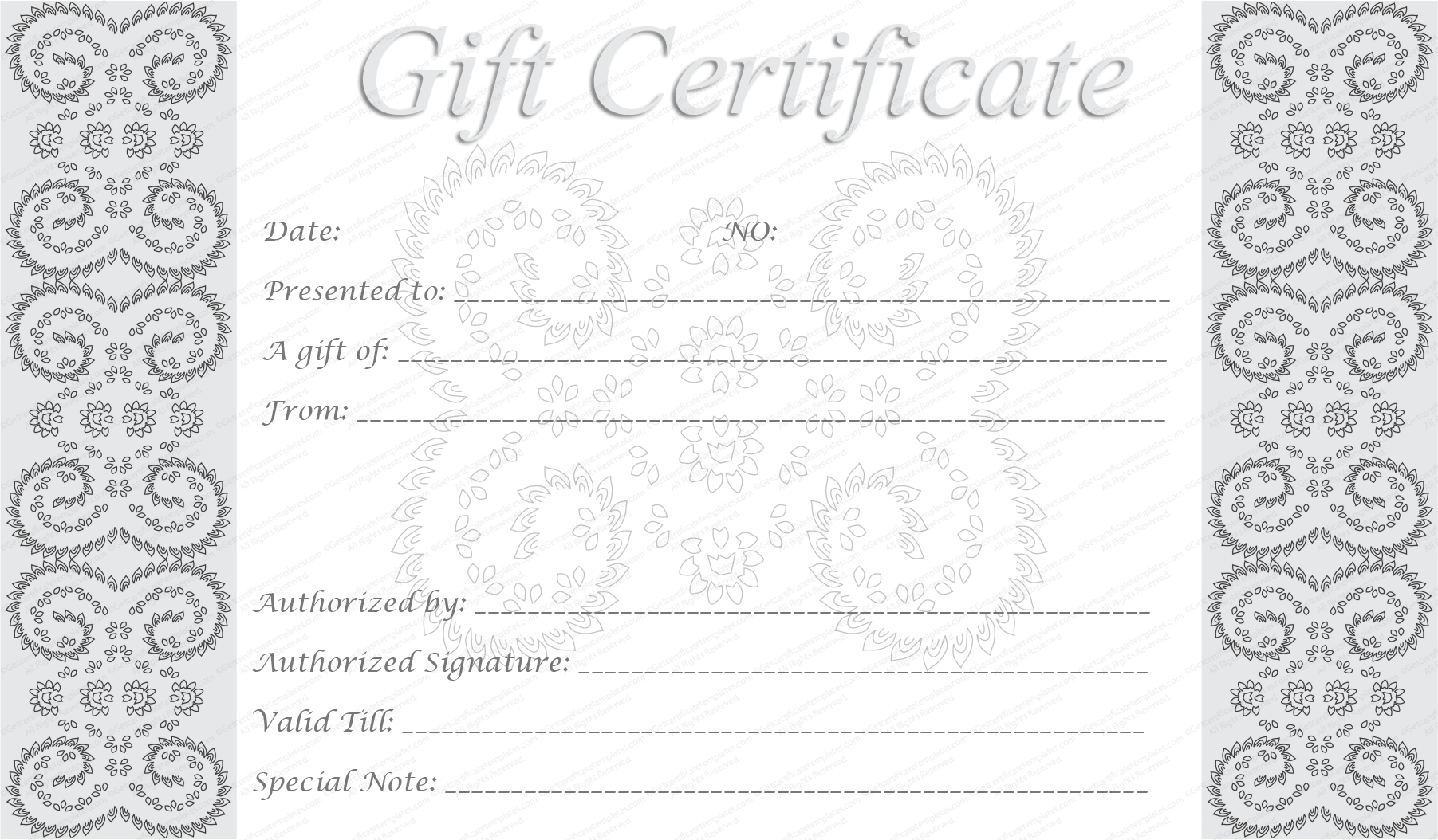 Editable And Printable Silver Swirls Gift Certificate Template Throughout Spa Day Gift Certificate Template
