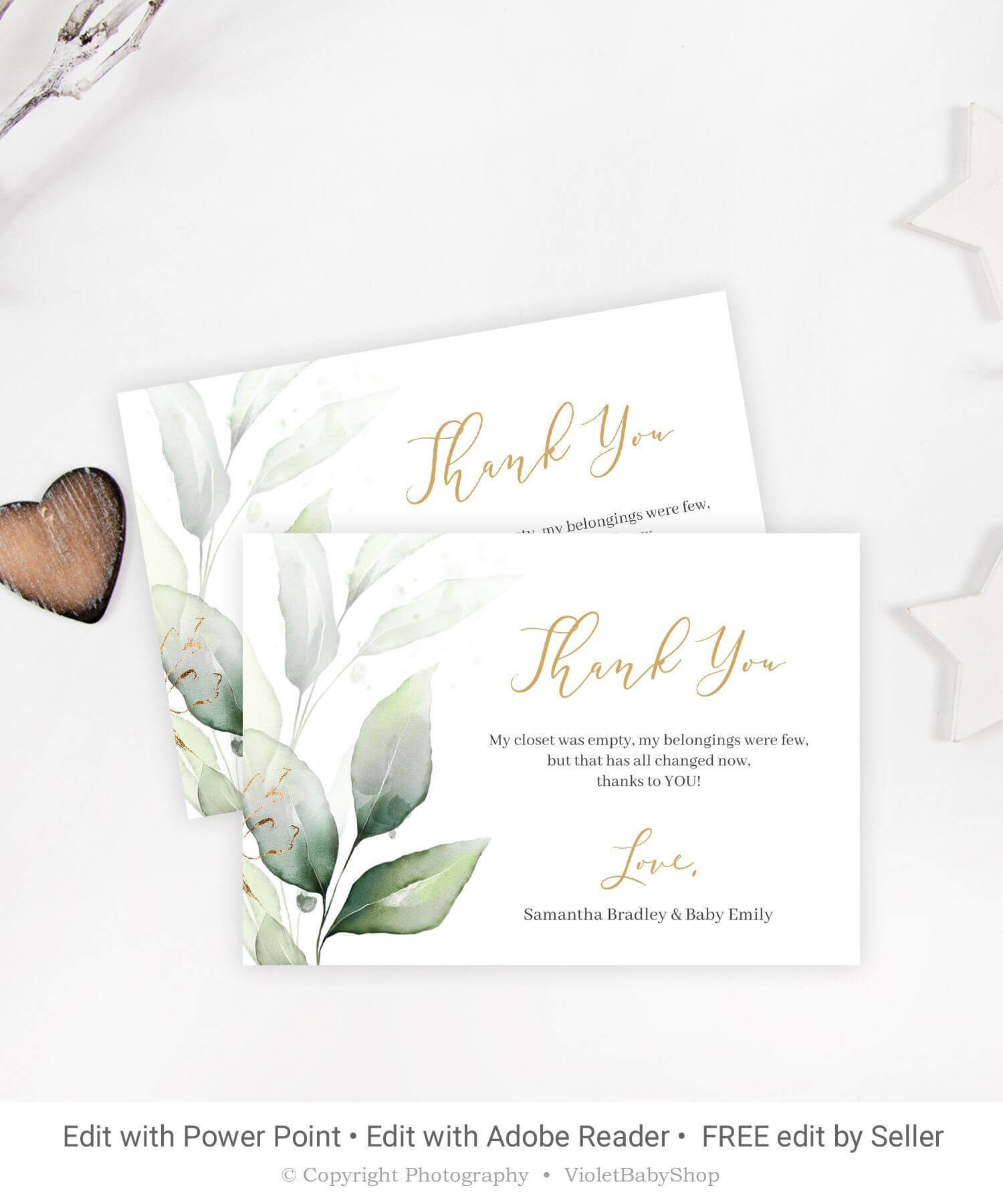 Editable Baby Shower Thank You Card, Printable Greenery With Powerpoint Thank You Card Template