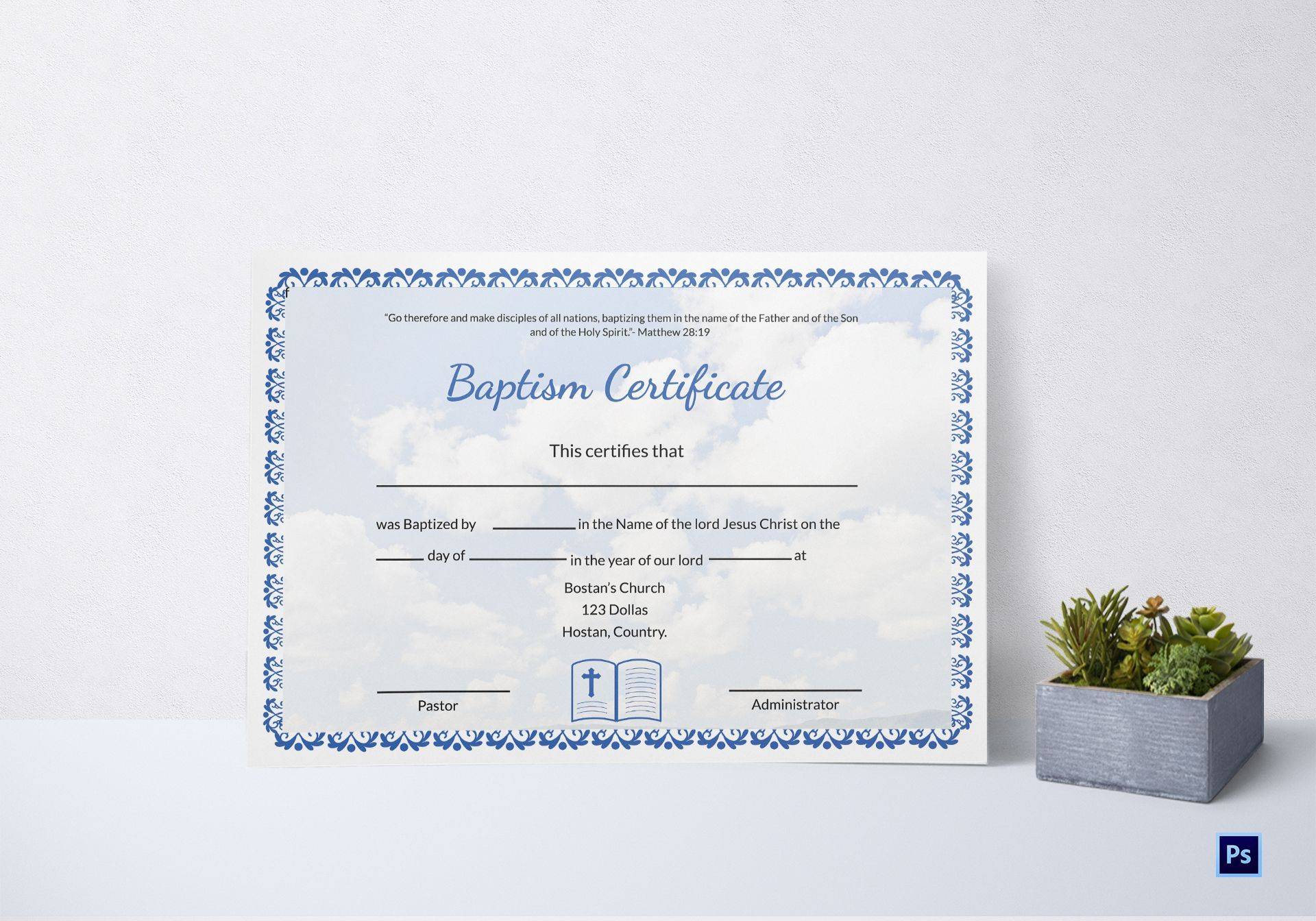Editable Baptism Certificate Template | Certificate Within Baptism Certificate Template Download