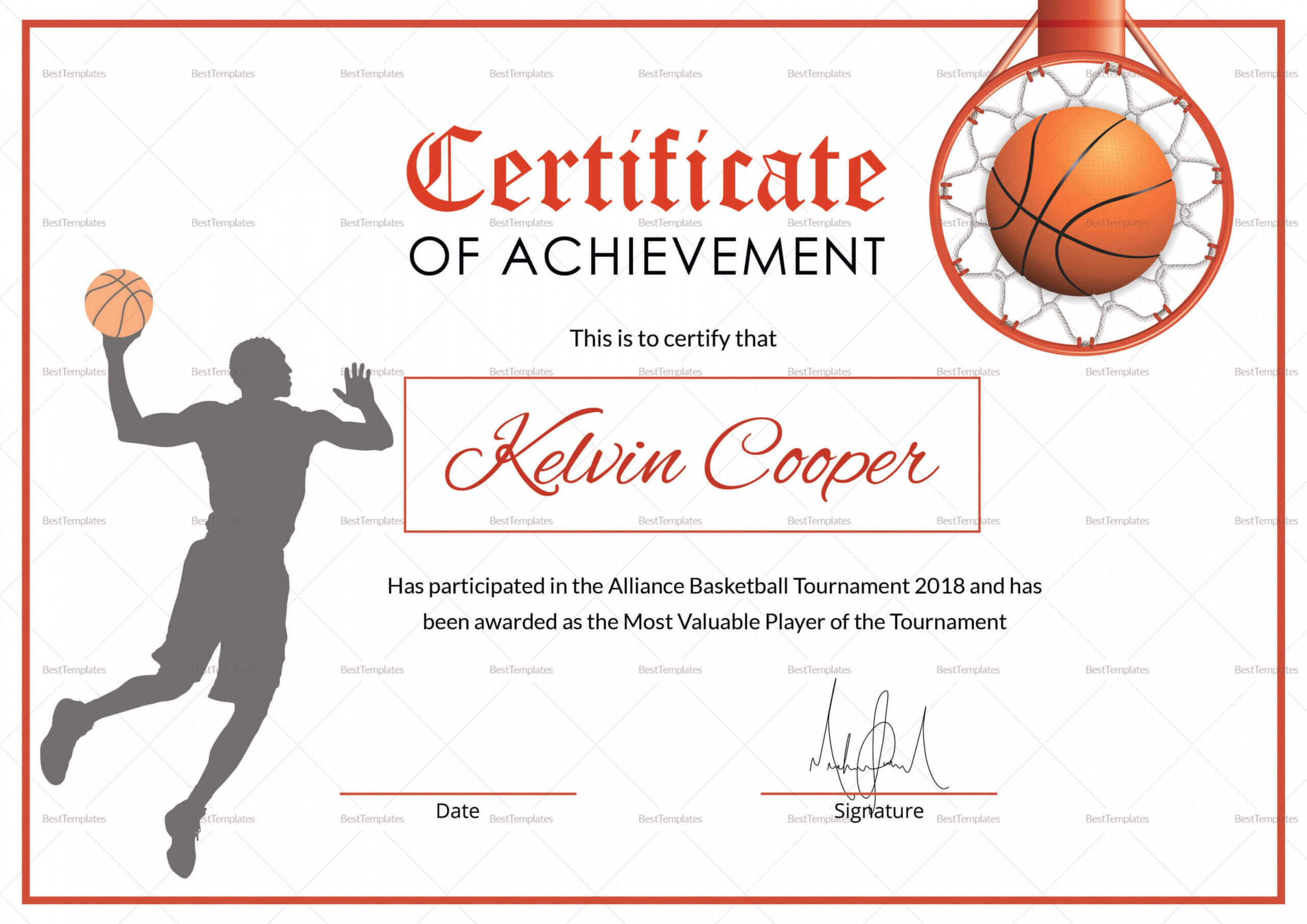 Editable Basketball Award Achievement Certificate Design For Sports Award Certificate Template Word
