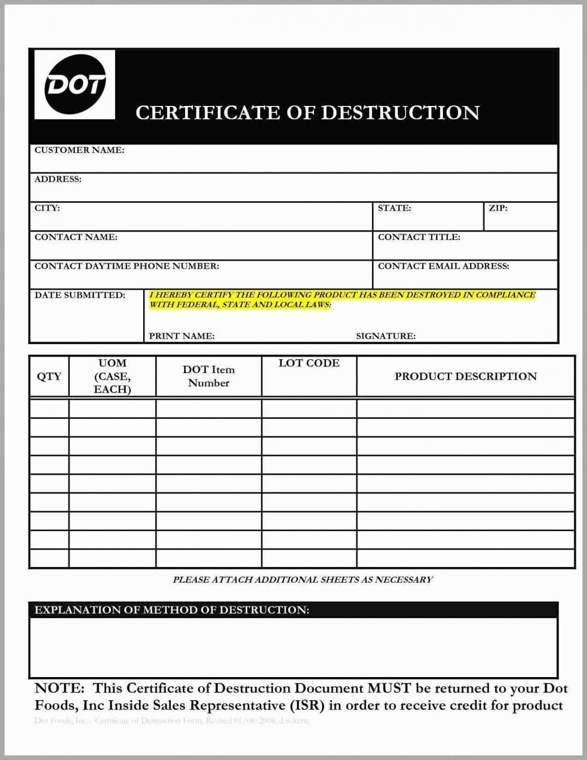 Editable Certificate Of Destruction Tubidportal Hard Drive With Hard Drive Destruction Certificate Template