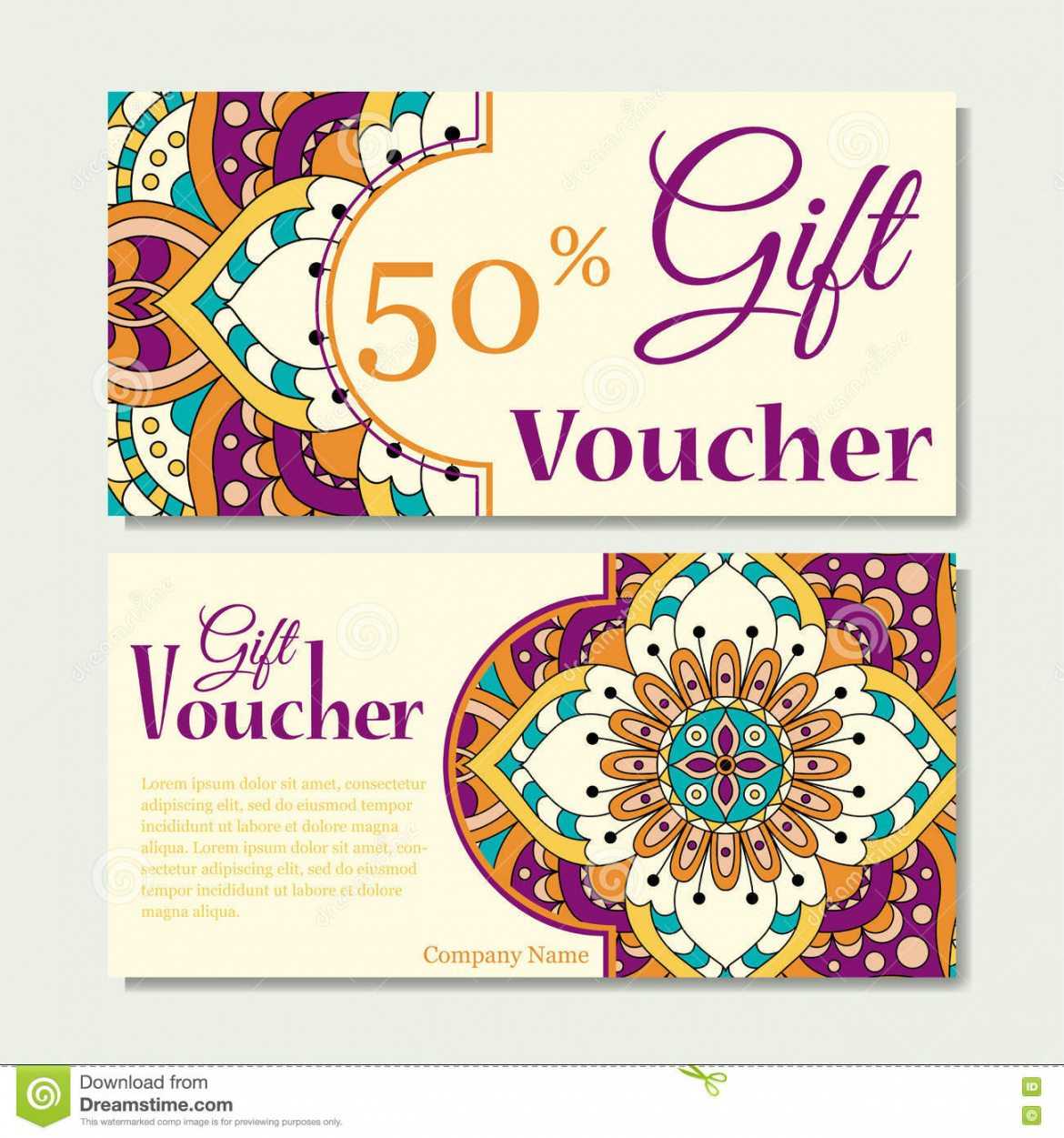 Editable Gift Voucher Template With Mandala Design For Magazine Subscription Gift Certificate Template