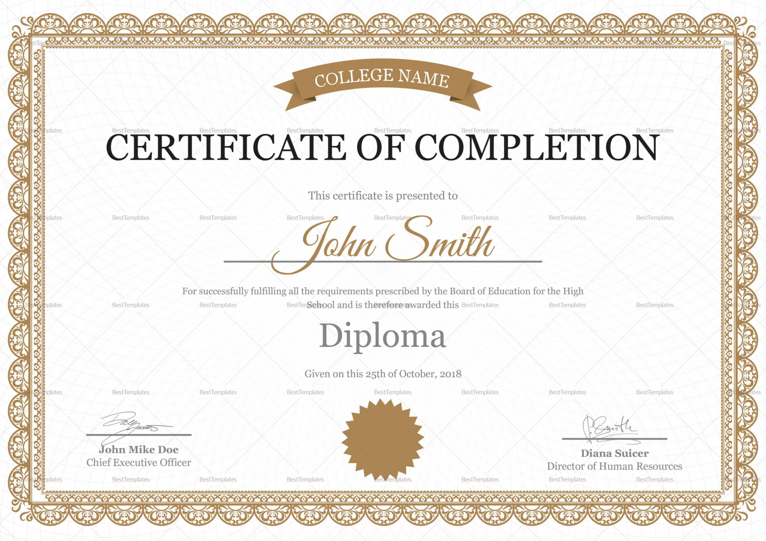Editable High School Completion Certificate Design Template Throughout Certificate Templates For School