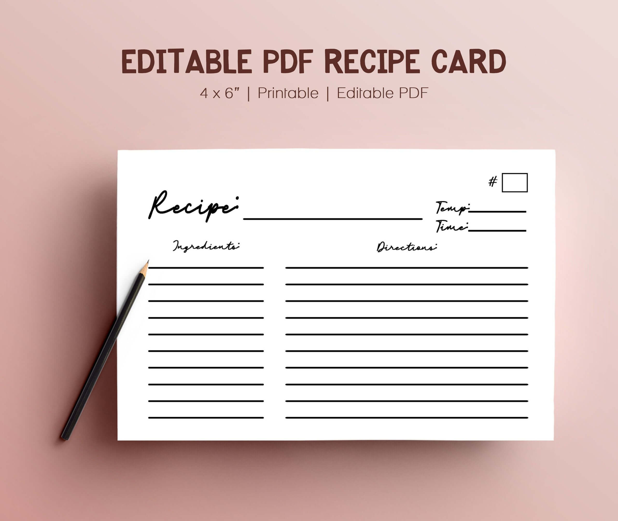 Editable Pdf Index Recipe Cards 4X6", Printable Recipe Sheet In 4X6 Note Card Template Word