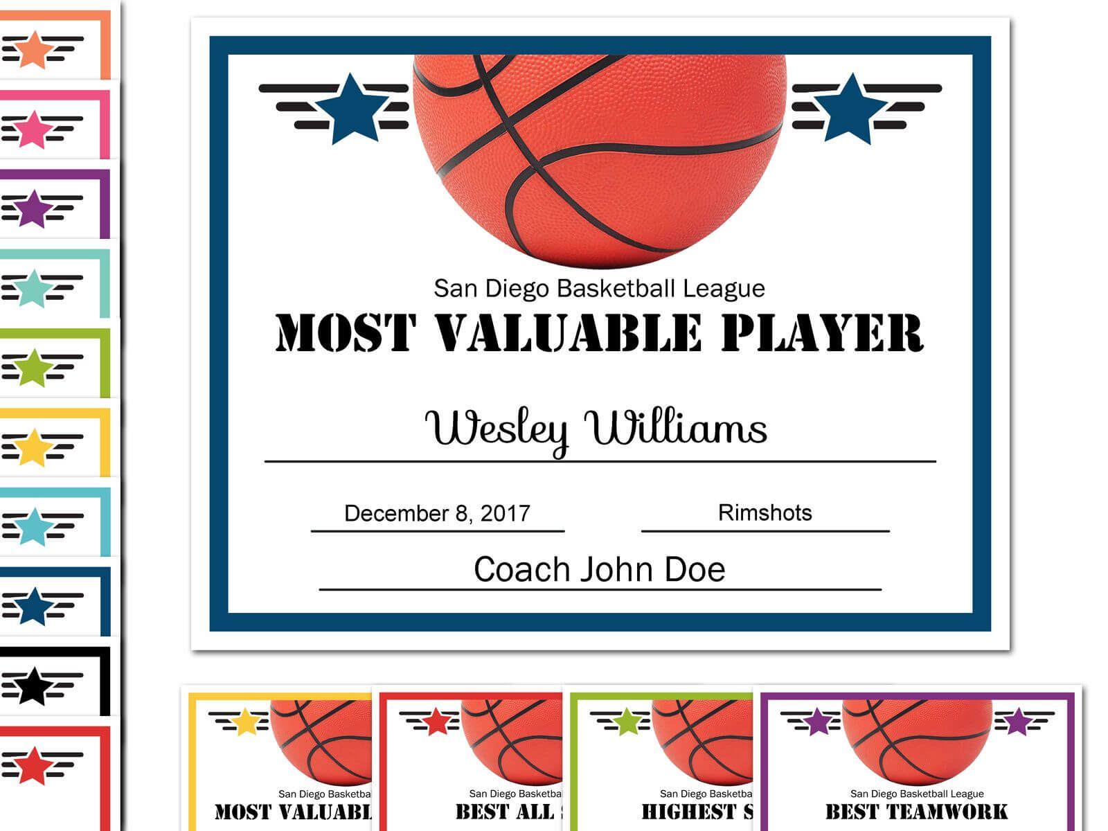 Editable Pdf Sports Team Basketball Certificate Award Pertaining To Basketball Certificate Template