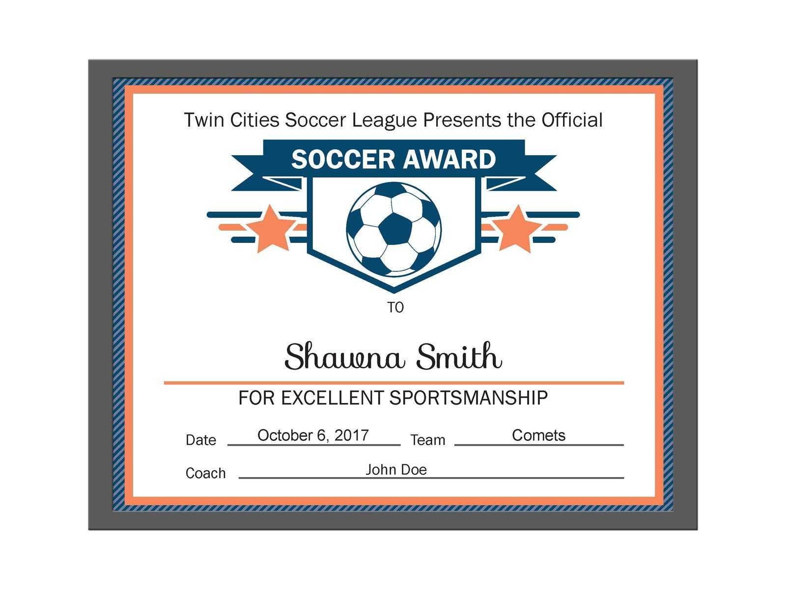 Editable Pdf Sports Team Soccer Certificate Award Template For Soccer Award Certificate Template