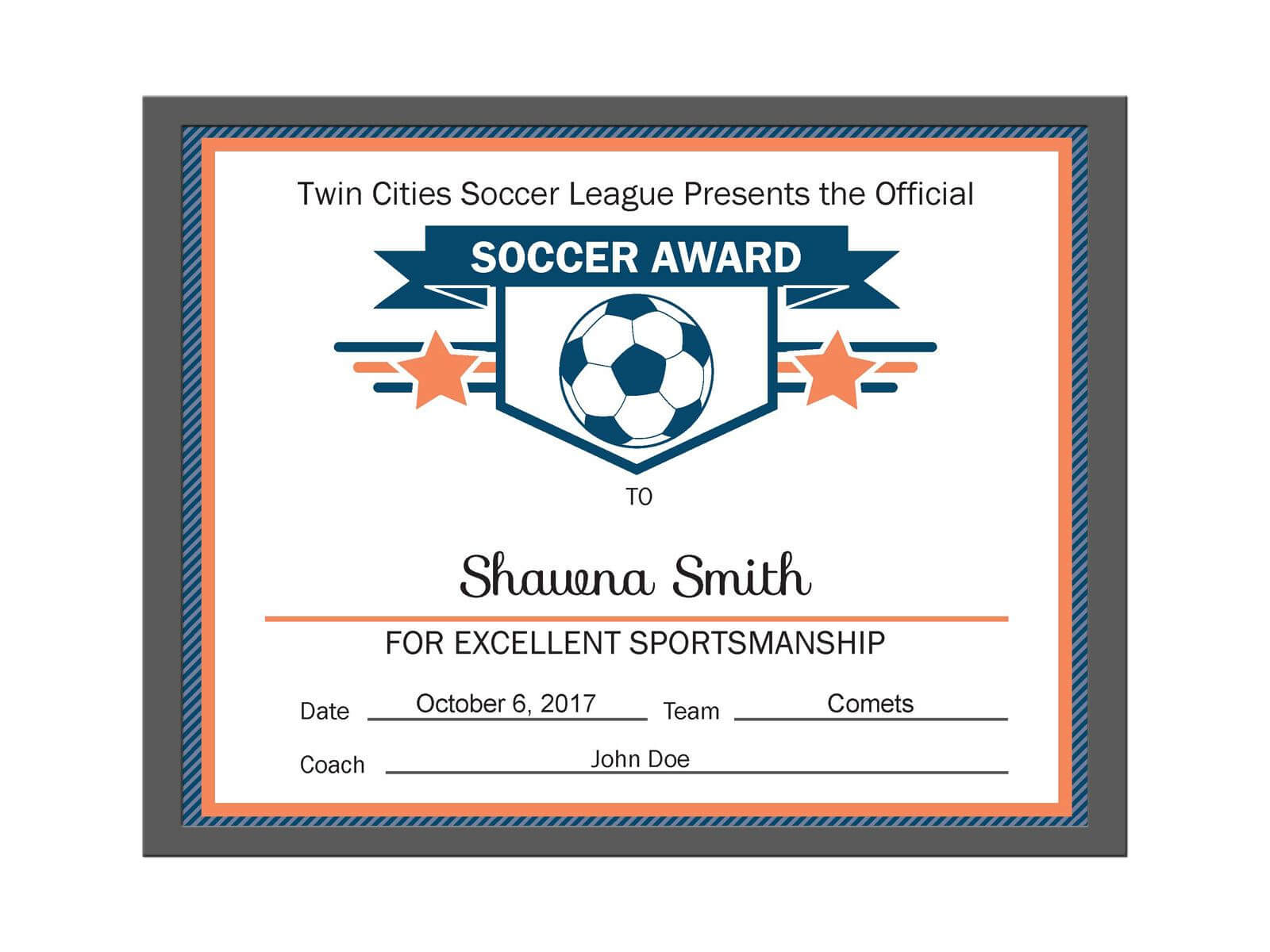 Editable Pdf Sports Team Soccer Certificate Award Template For Soccer Award Certificate Templates Free
