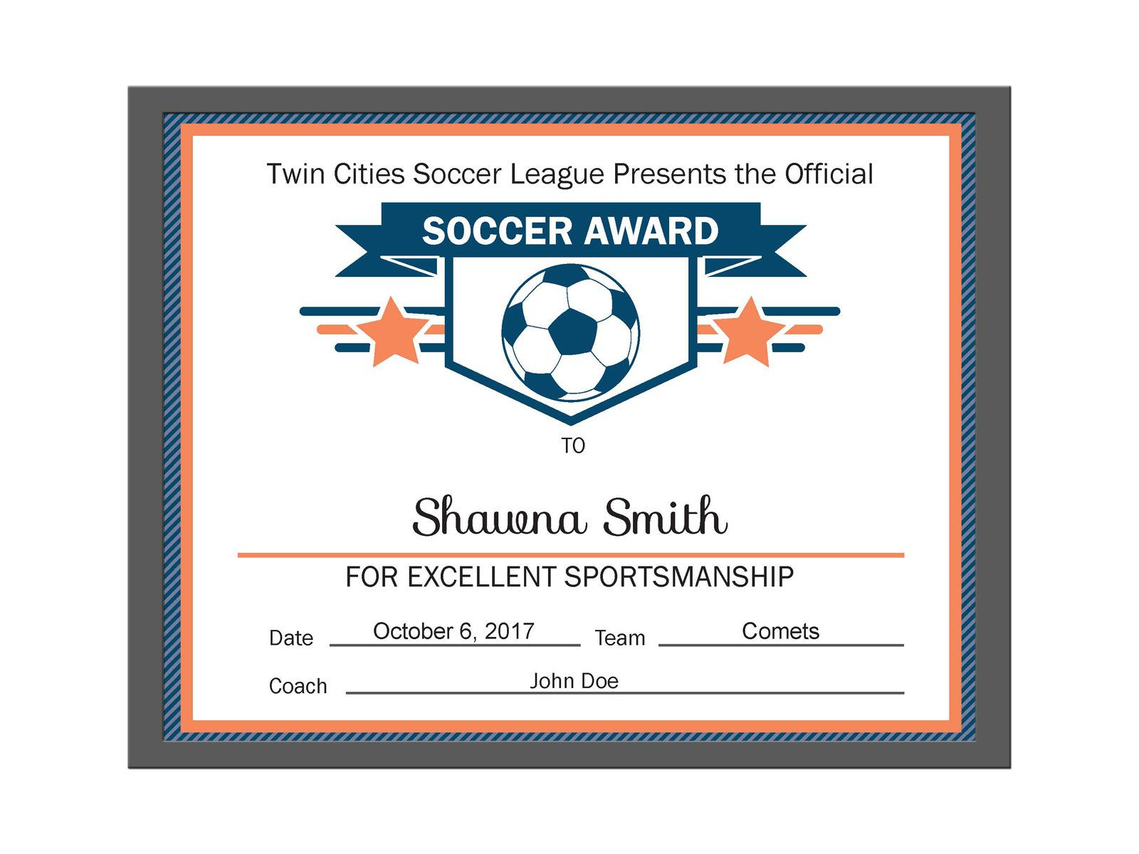 Editable Pdf Sports Team Soccer Certificate Award Template For Soccer Certificate Template Free