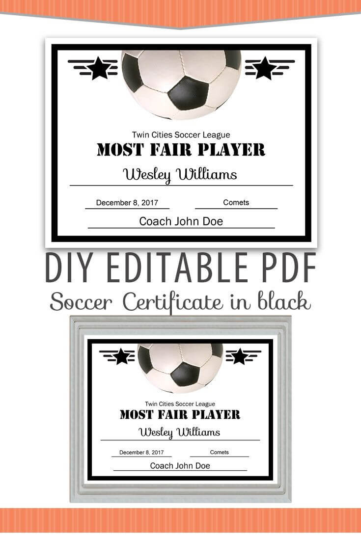 Editable Pdf Sports Team Soccer Certificate Diy Award In Soccer Certificate Template