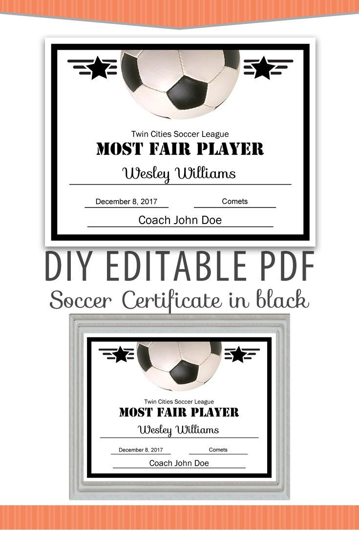 Editable Pdf Sports Team Soccer Certificate Diy Award Within Soccer Certificate Template Free