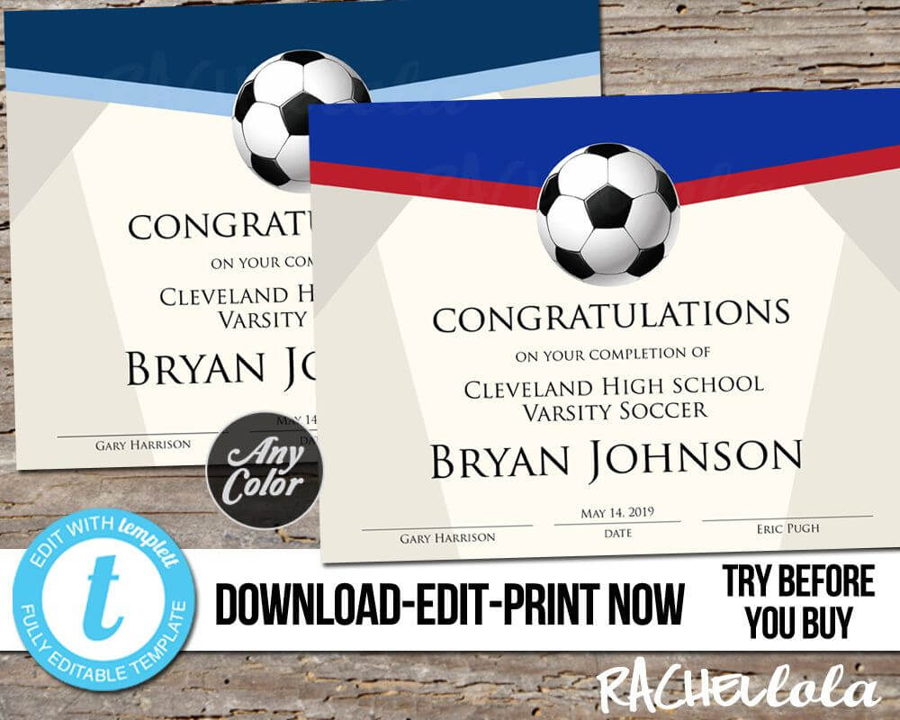 Editable Soccer Award Certificate, Custom Printable Template Intended For Soccer Award Certificate Templates Free
