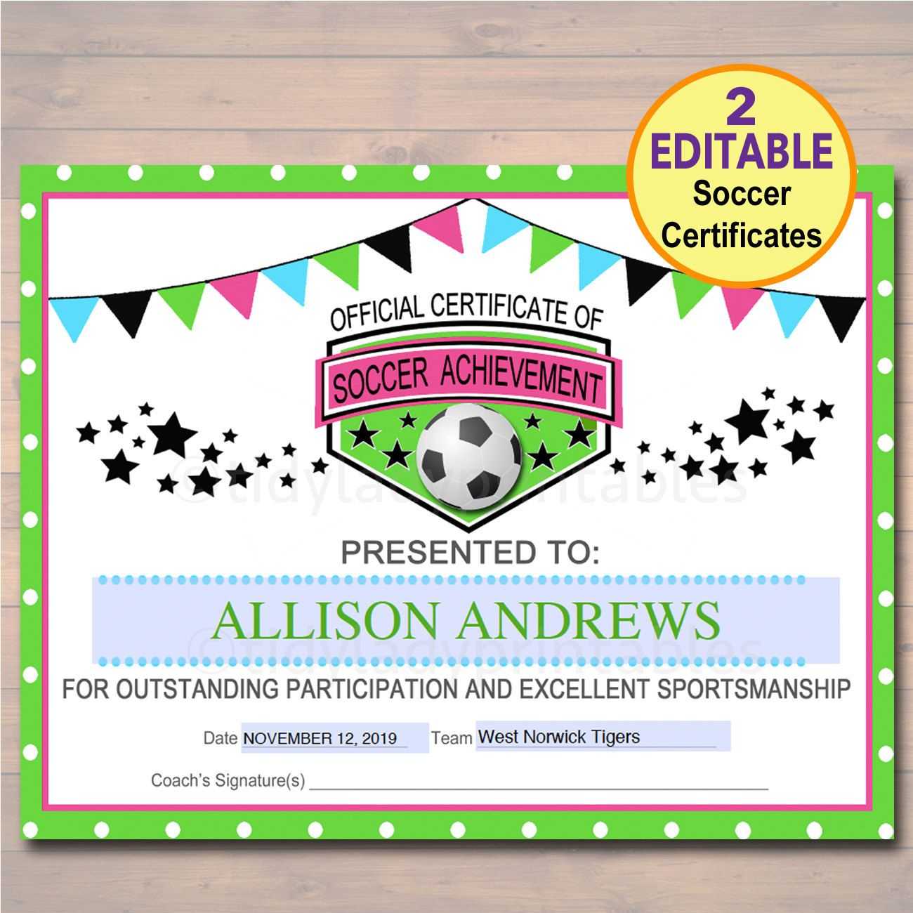 Editable Soccer Award Certificates, Instant Download, Team Intended For Soccer Award Certificate Template