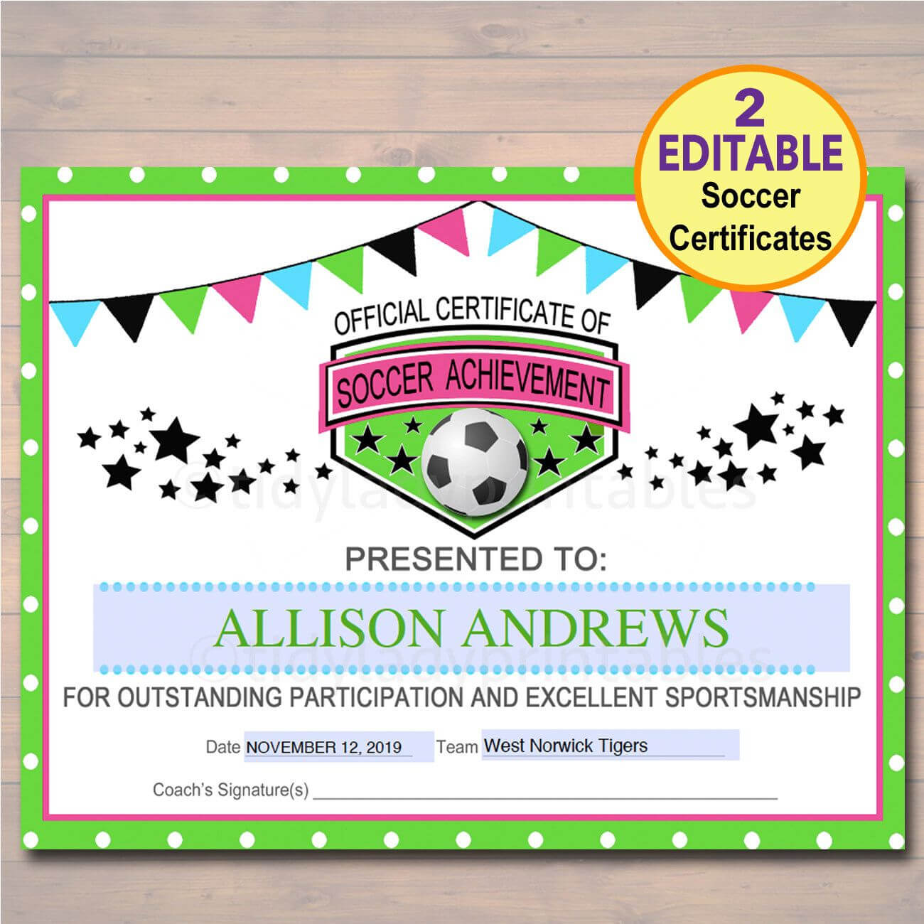 Editable Soccer Award Certificates, Instant Download, Team Pertaining To Soccer Award Certificate Templates Free