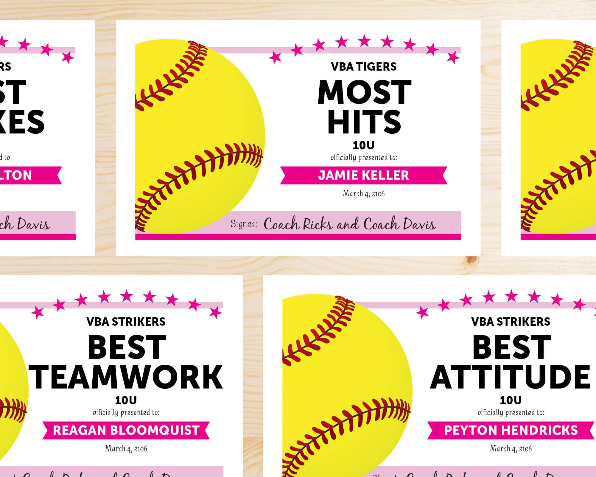 Editable Softball Award Certificates – Instant Download Pertaining To Free Softball Certificate Templates