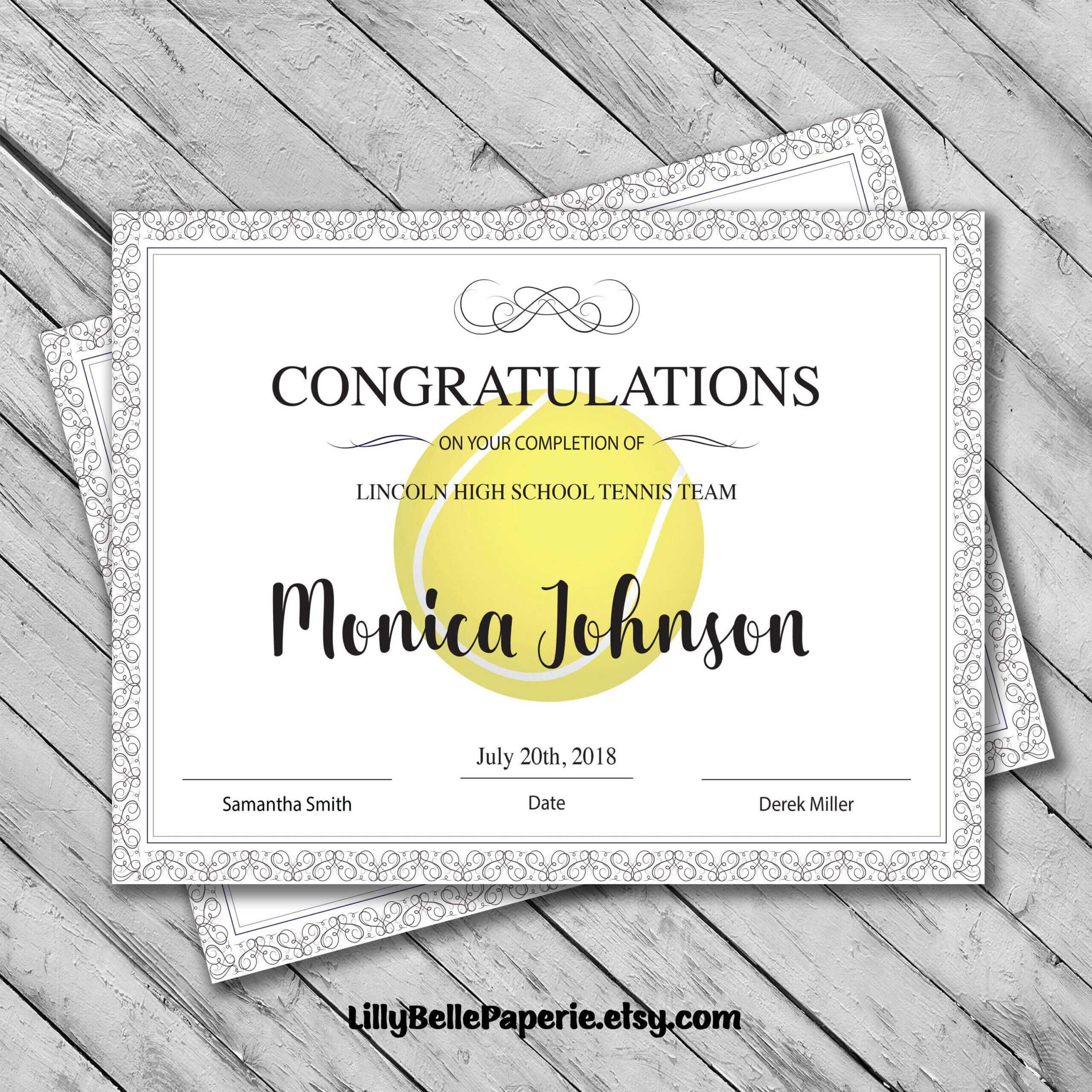 Editable Tennis Certificate Template – Printable Certificate Intended For Tennis Certificate Template Free