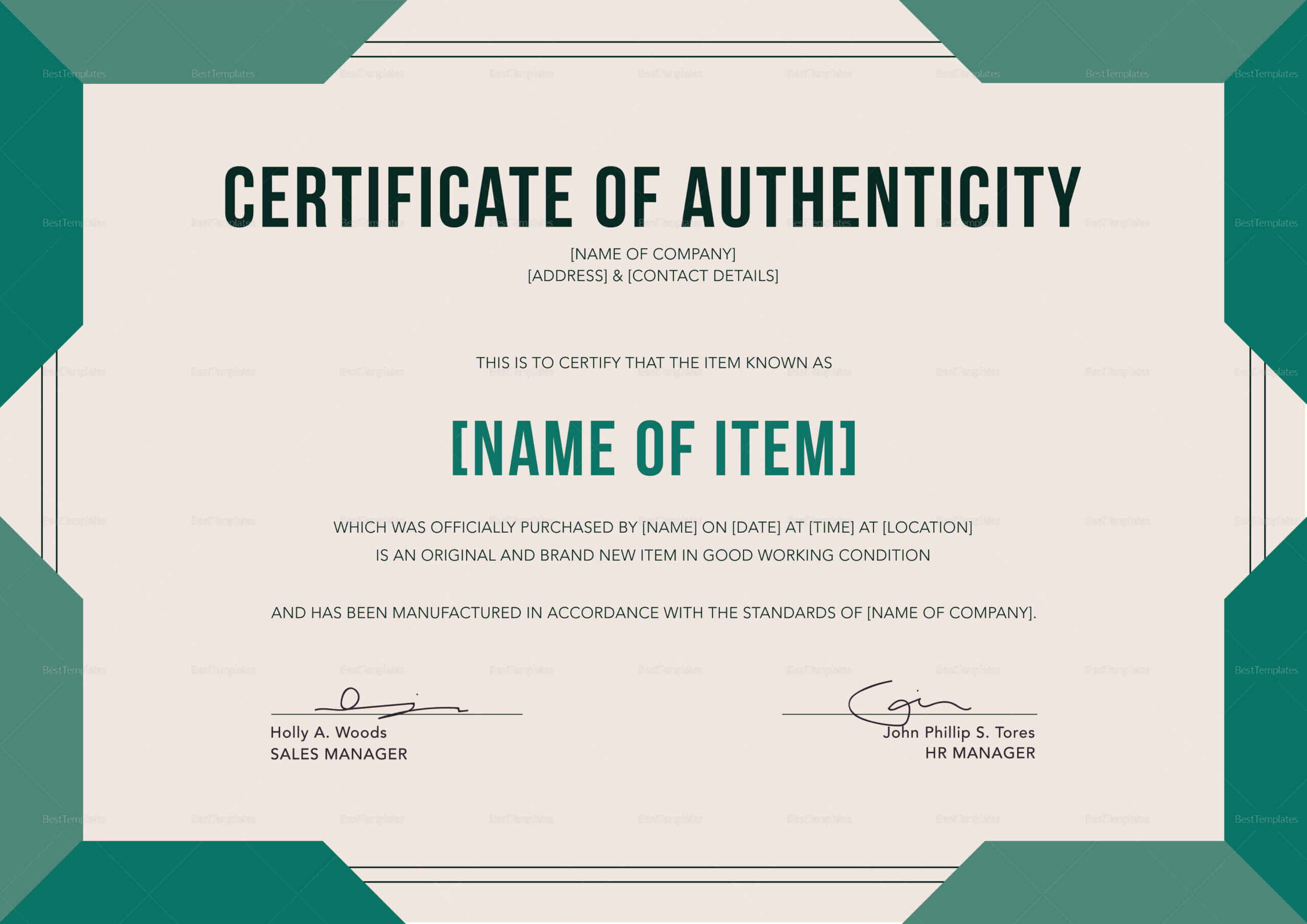 Elegant Certificate Of Authenticity Template Inside Certificate Of Authenticity Template