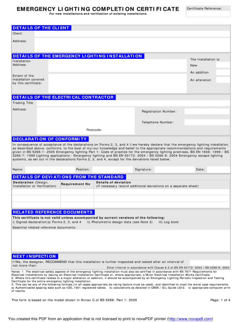 Emergency Lighting Certificate Template Australia – Fill Regarding Electrical Installation Test Certificate Template
