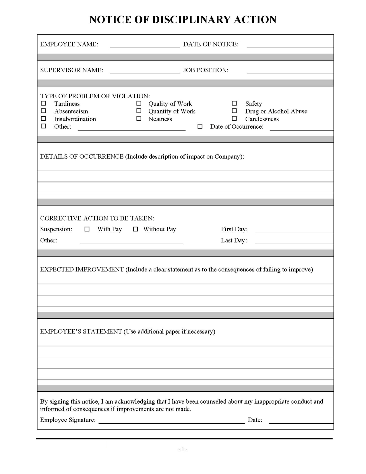 Employee Discipline Form Template | Employee Evaluation Form Throughout Blank Evaluation Form Template