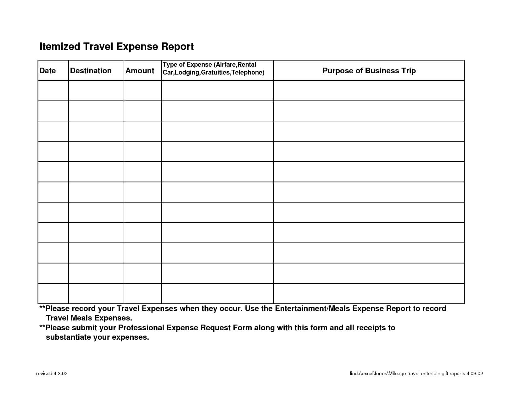 Employee Expense Report Template And Sample Expense Reports With Travel Request Form Template Word