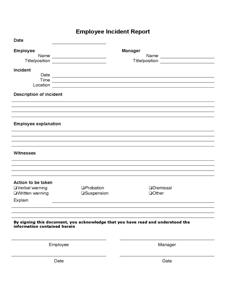Employee Incident Report – 4 Free Templates In Pdf, Word Throughout Incident Report Form Template Word