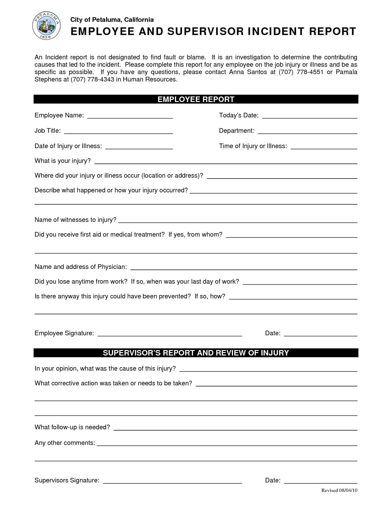 Employee Incident Report Template Form 291021 Example Intended For Fault Report Template Word