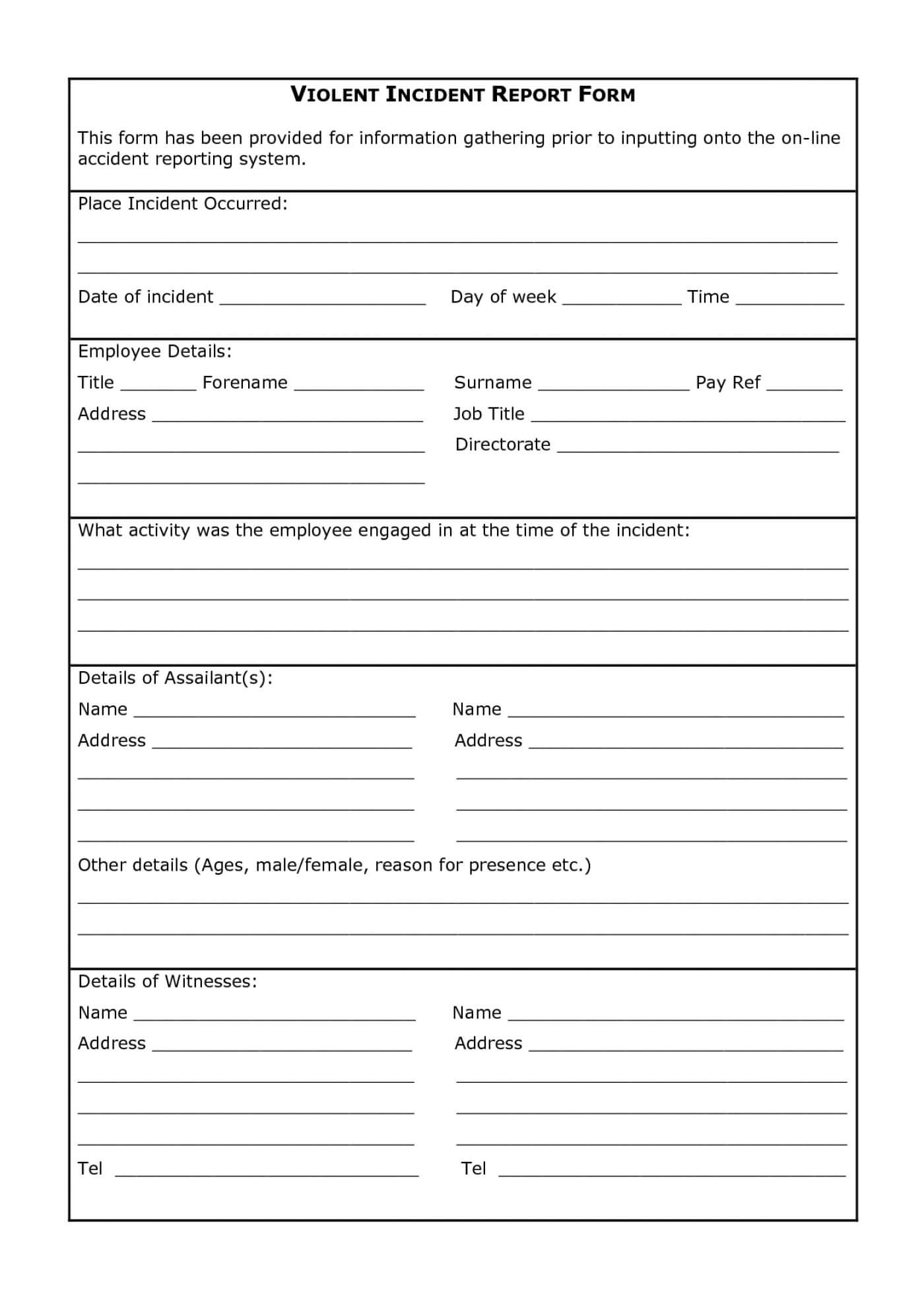 Employee Incident Report Template Form 291021 Example Intended For Incident Report Form Template Doc