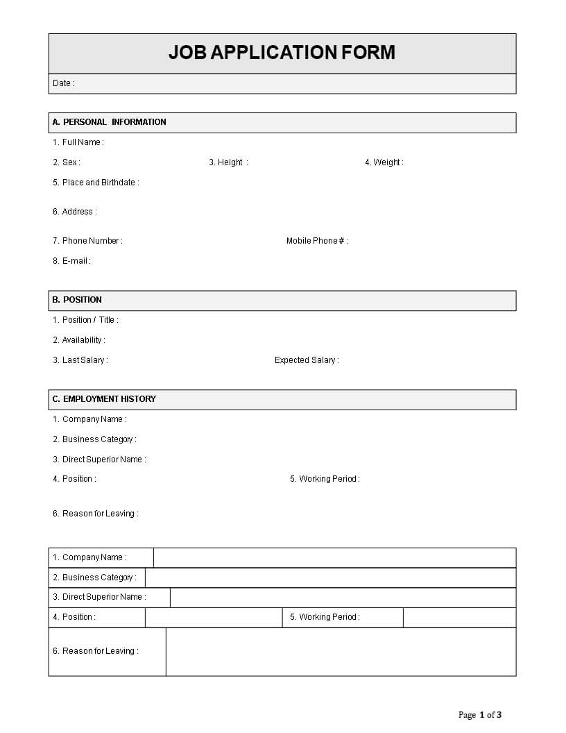 Employee Job Application Form Template Throughout Job Application Template Word