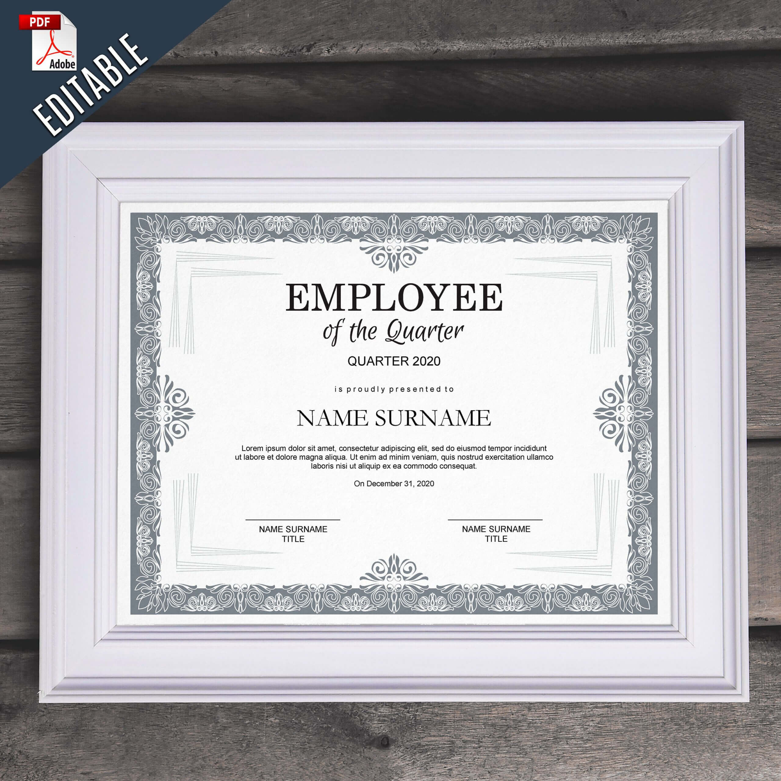 Employee Of The Quarter Editable Template Editable Award In Commemorative Certificate Template
