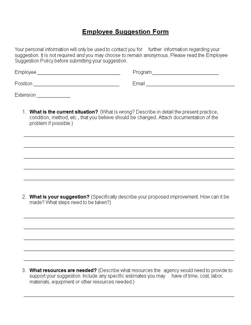 Employee Suggestion Form Word Format | Templates At With Word Employee Suggestion Form Template