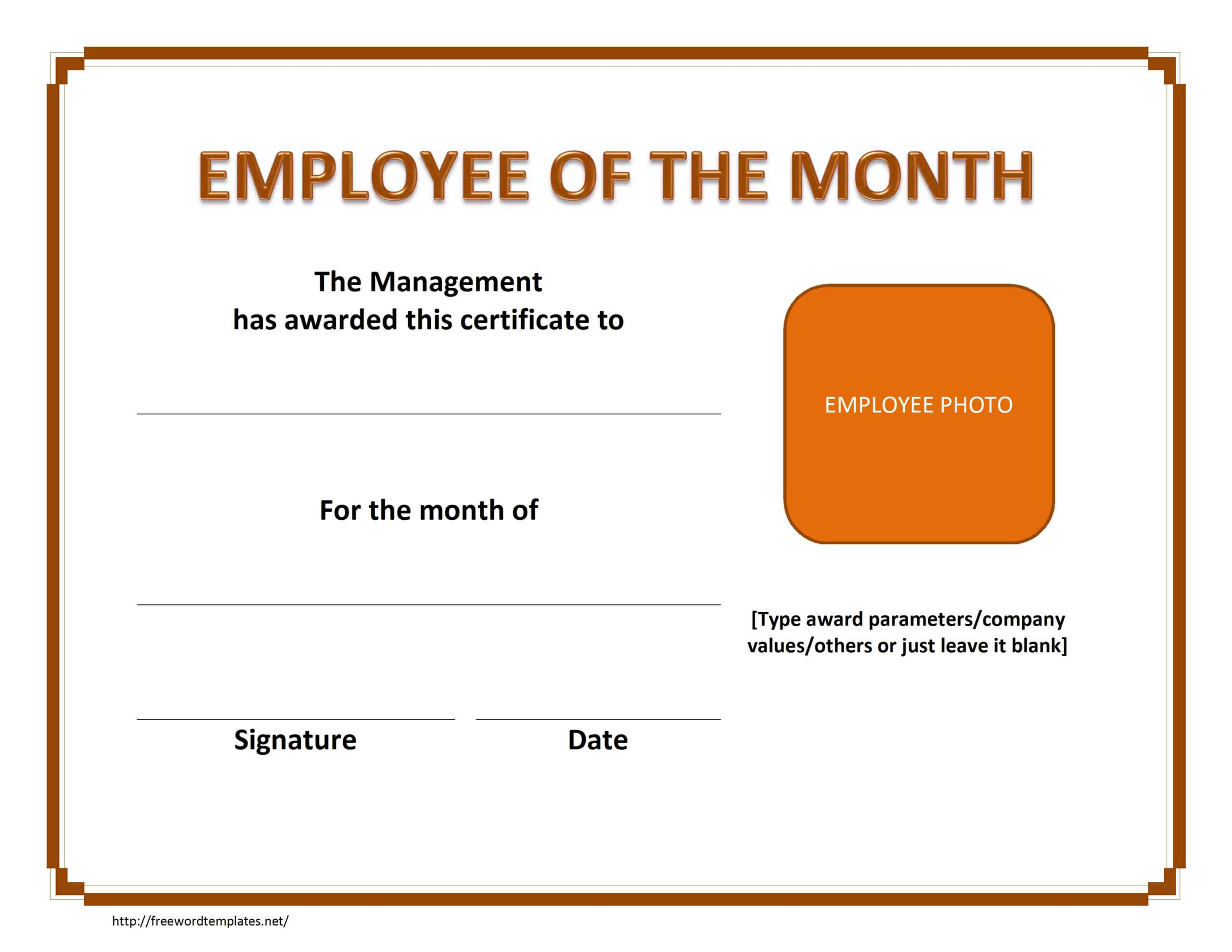 Employee The Month Certificate Template Free Microsoft Word For Employee Of The Month Certificate Template With Picture