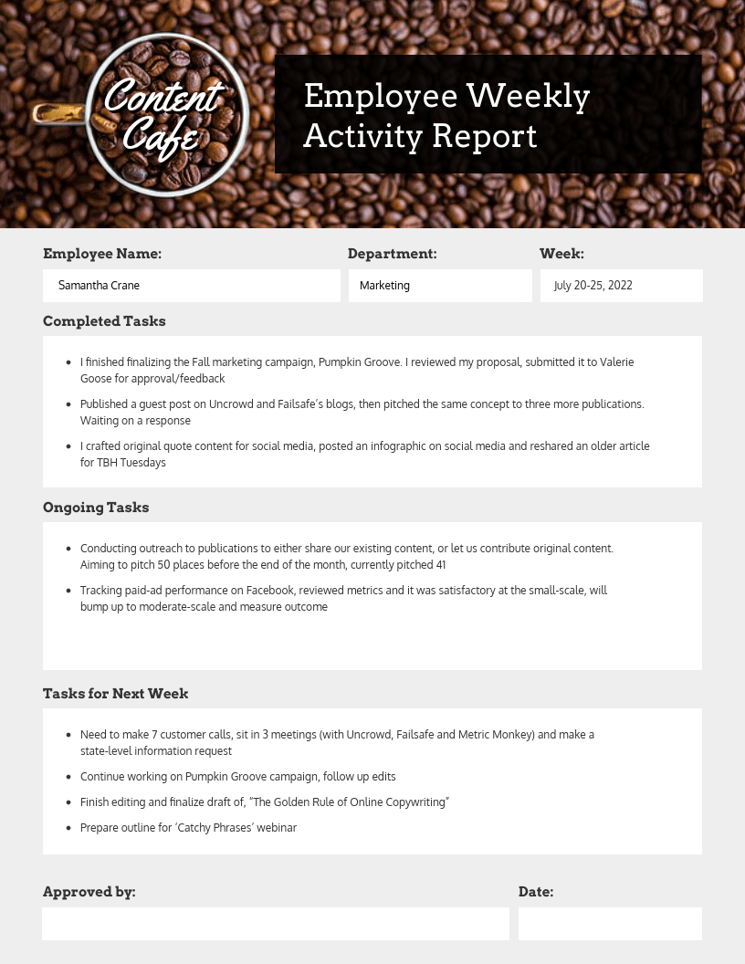 Employee Weekly Status Report For Staff Progress Report Template