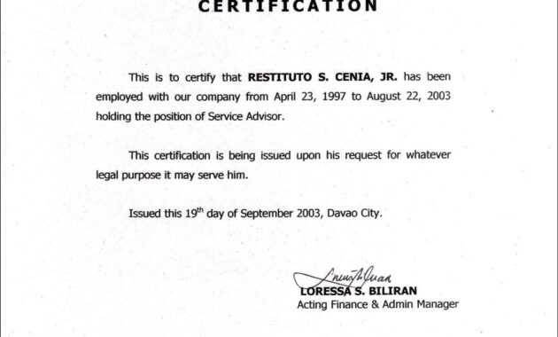 Employment Certificate Sample | Employment, Certificate intended for Certificate Of Service Template Free