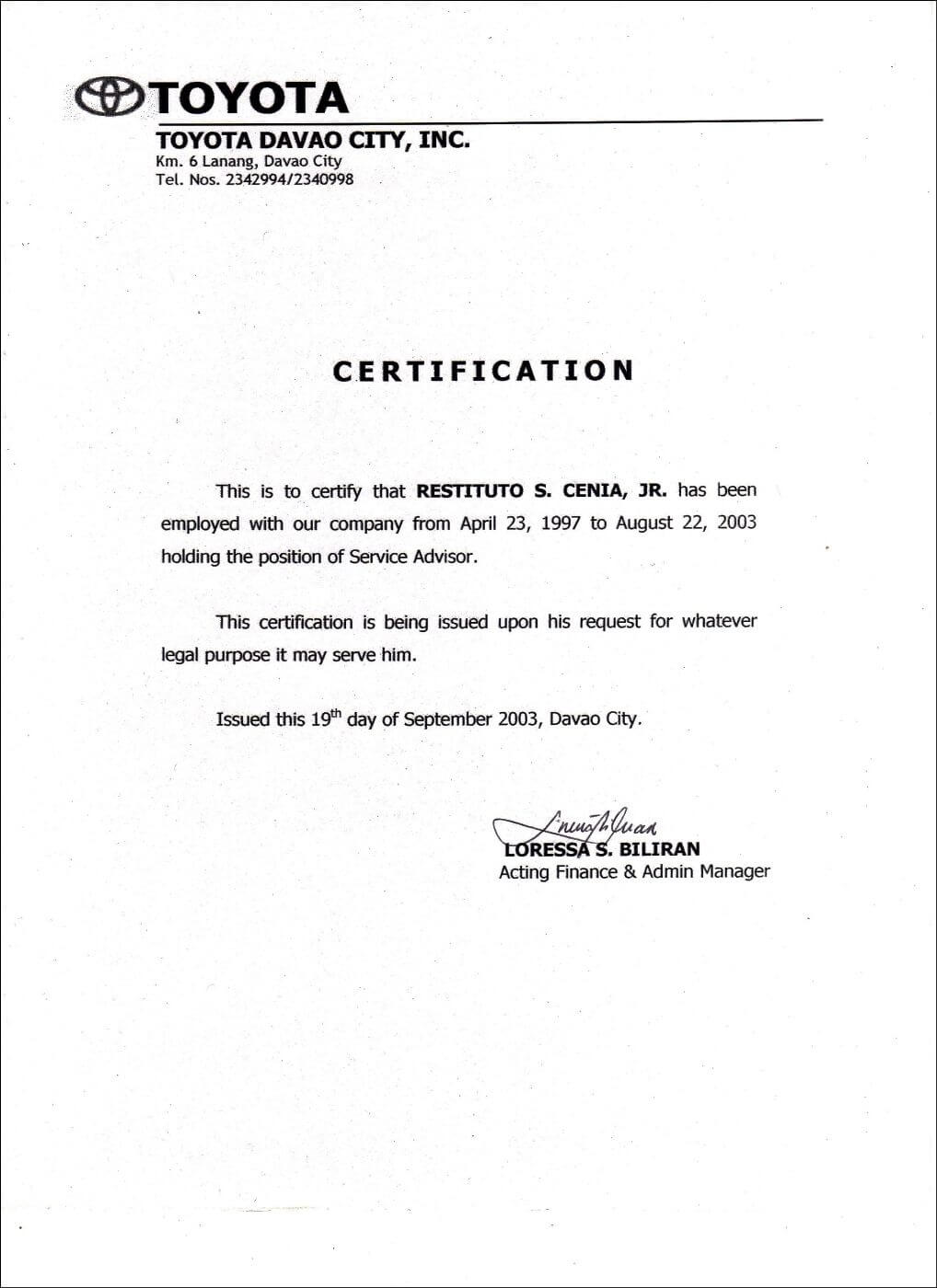 Employment Certificate Sample | Employment, Certificate Intended For Certificate Of Service Template Free