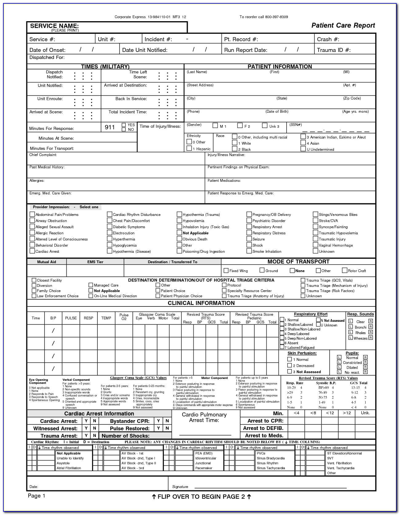 Emt Patient Care Reports Forms – Form : Resume Examples Inside Patient Care Report Template