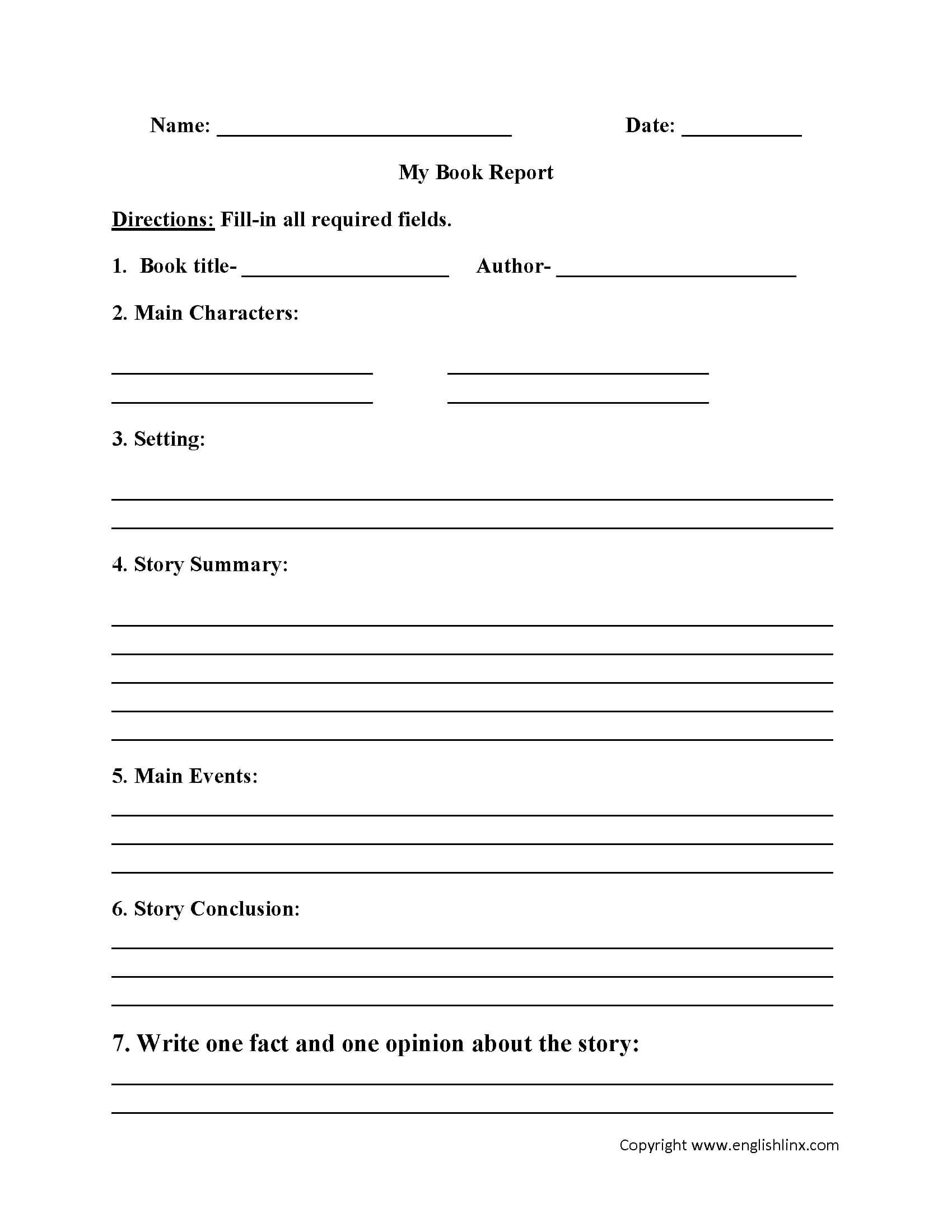 Englishlinx | Book Report Worksheets Pertaining To 6Th Grade Book Report Template