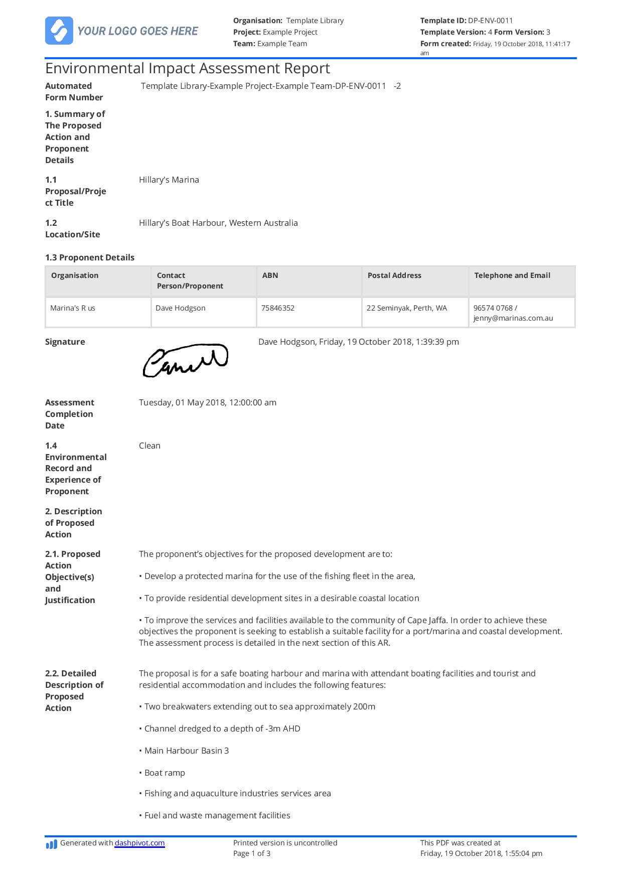 Environmental Impact Assessment Report Template - Use It Free For Environmental Impact Report Template