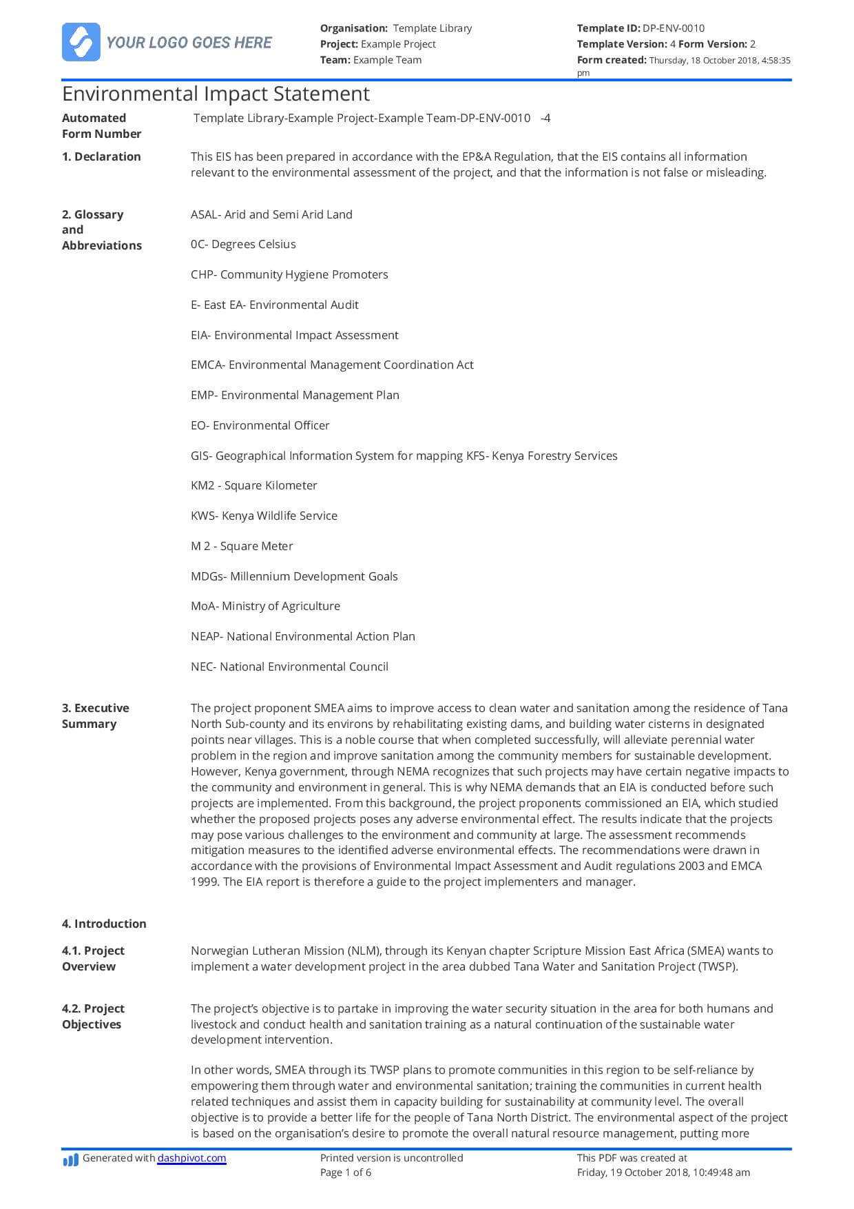 Environmental Impact Statement Example (Free And Customisable) Regarding Environmental Impact Report Template