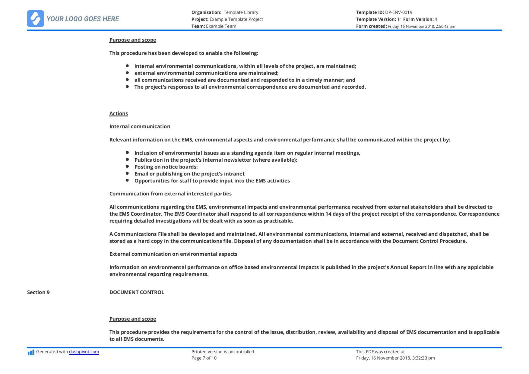 Environmental Management System Template [Free To Use And Pertaining To Environmental Impact Report Template