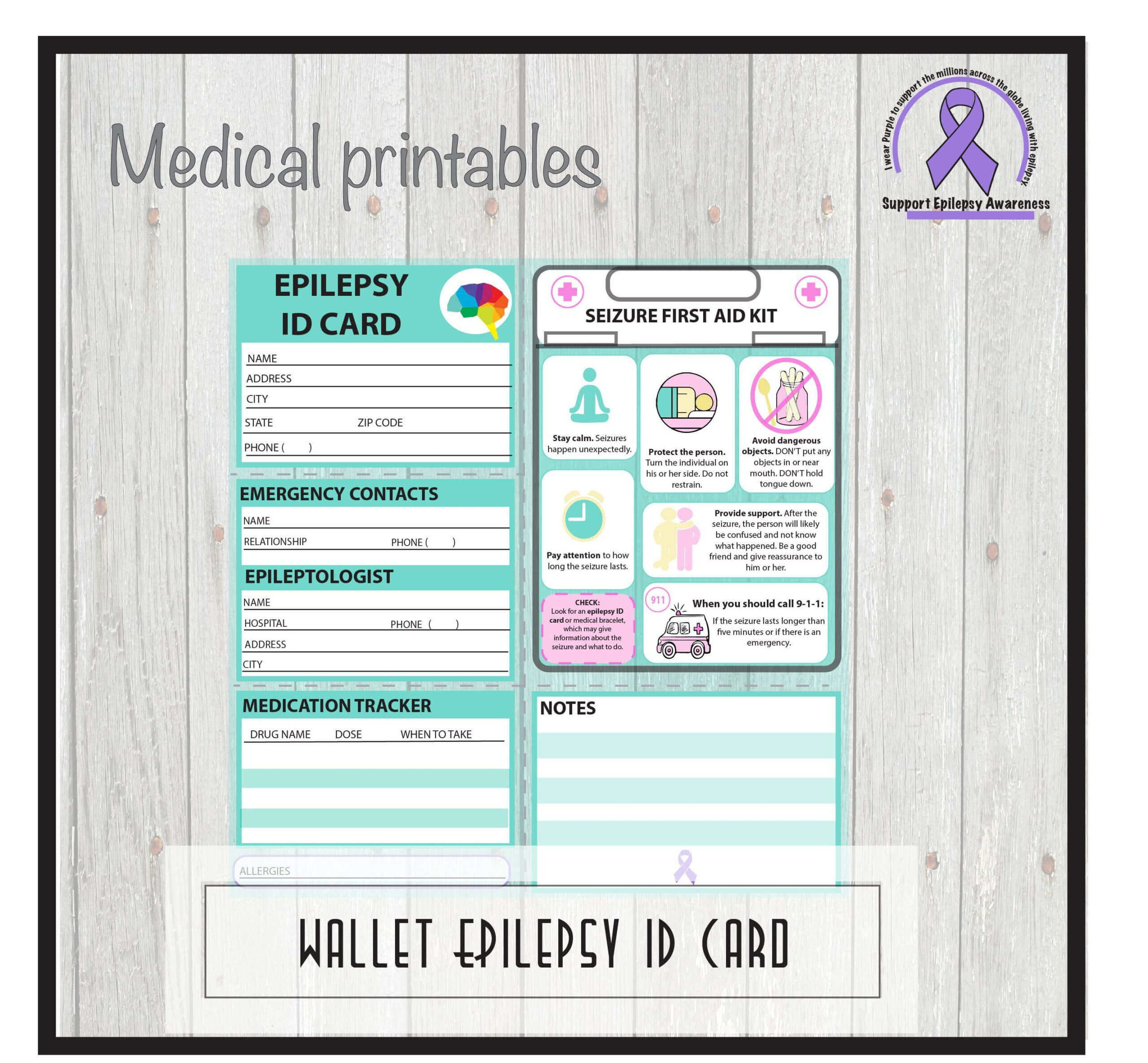 Epilepsy Medical Alert Id Card, Pocket Wallet Id, School In Pertaining To Medical Alert Wallet Card Template