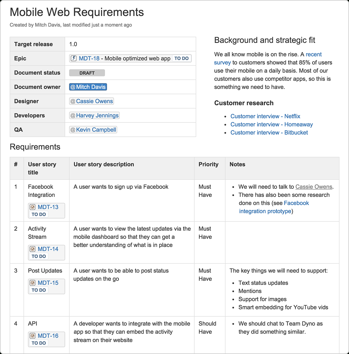 Example Product Requirements Document | Atlassian Agile For User Story Template Word