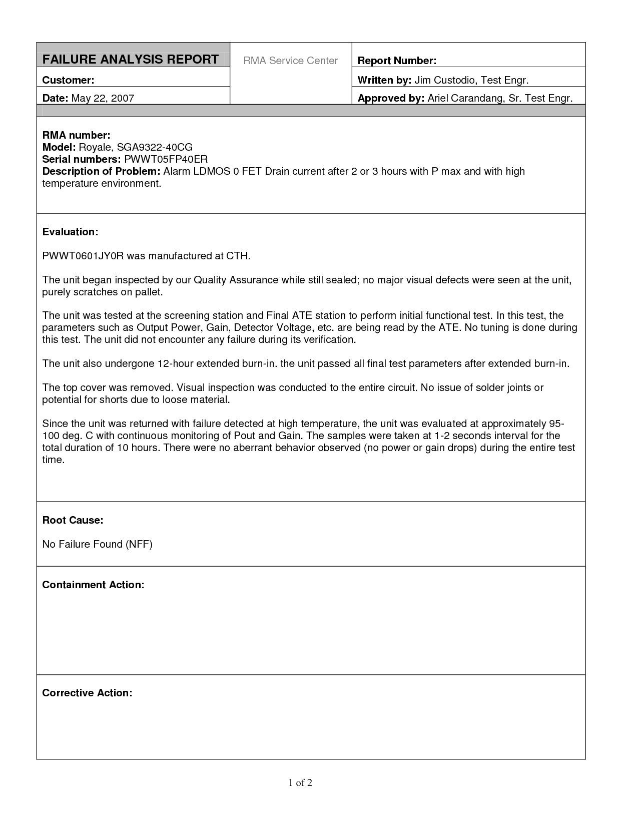 Excellent Failure Analysis Report Writtenjimcustodio34 In Failure Analysis Report Template