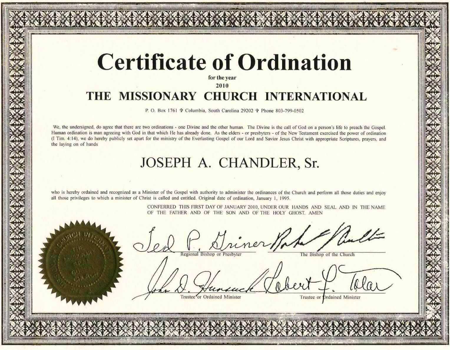 Exceptional Printable Ordination Certificate | Dan's Blog Inside Free Ordination Certificate Template