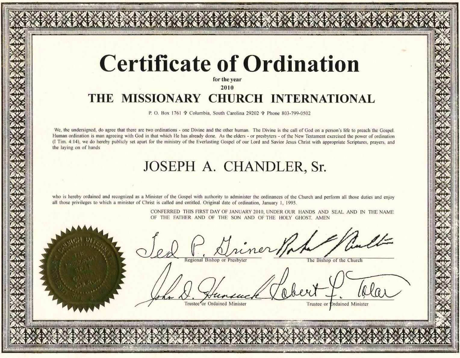 Exceptional Printable Ordination Certificate | Dan's Blog Within Certificate Of Ordination Template
