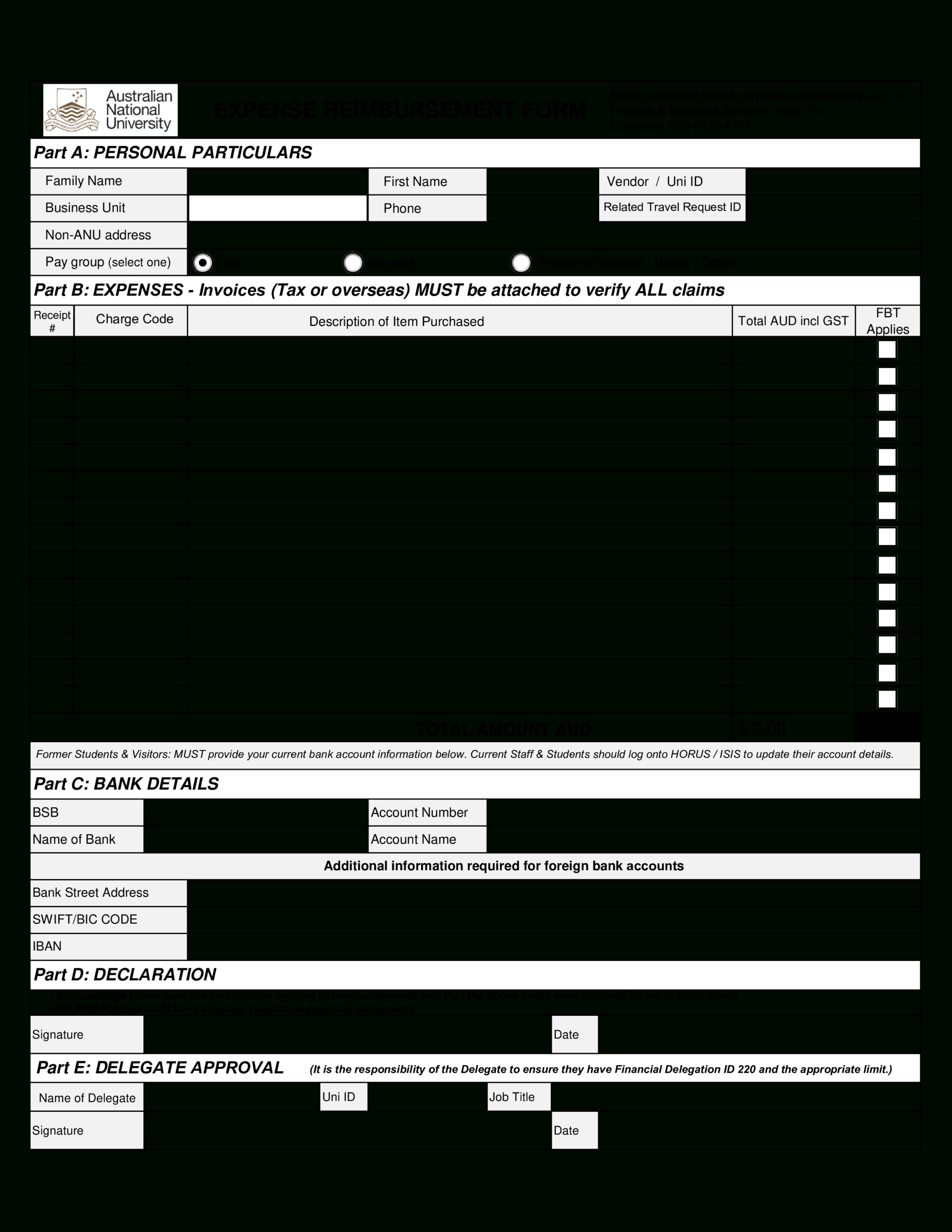 Expense Reimbursement Form | Templates At In Reimbursement Form Template Word