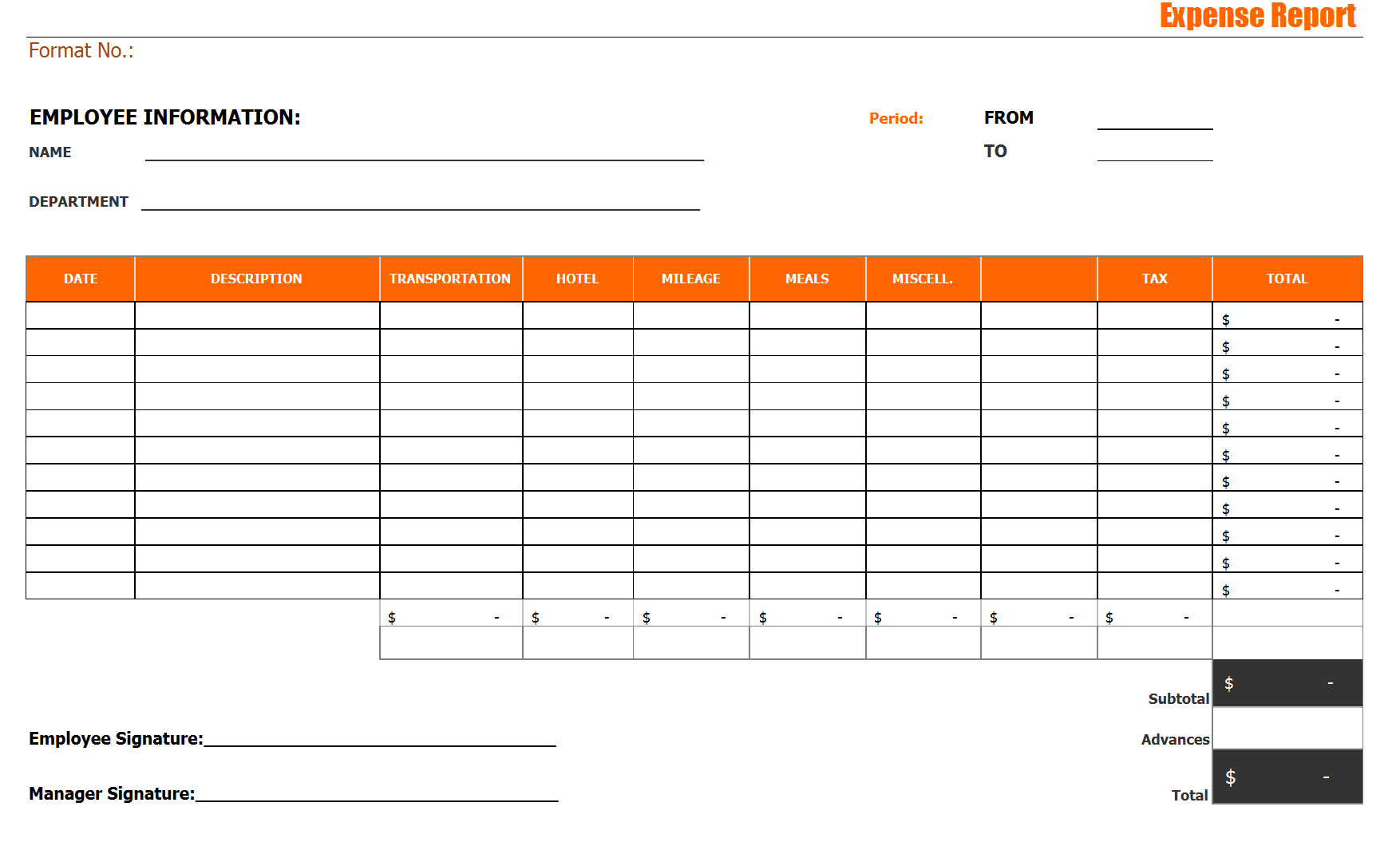 Expense Report – Within Company Expense Report Template